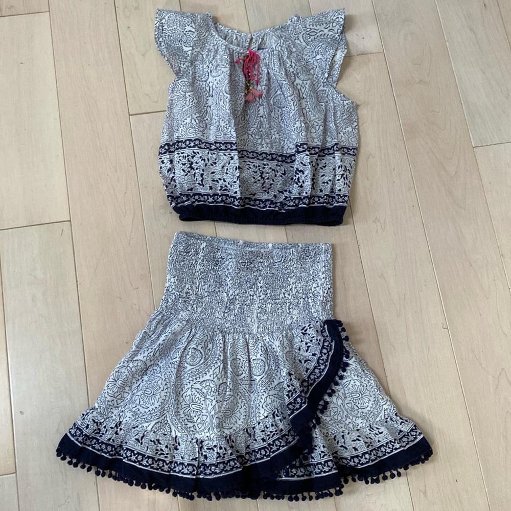 BELLby Alicia girls soft thin cotton top smocked ruffle skirt set